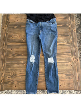 Good American Maternity Skinny Jeans 10 Blue Distressed Over Belly Denim